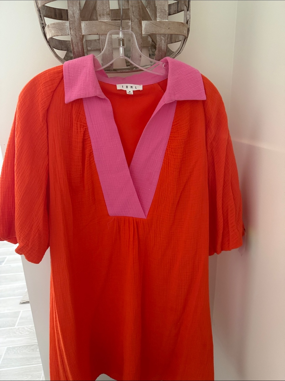 THML Orange Midi Dress with Pink Trim